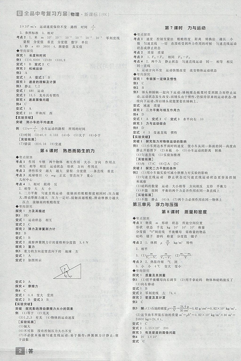 2018年全品中考復(fù)習(xí)方案物理滬科版 參考答案第2頁(yè)