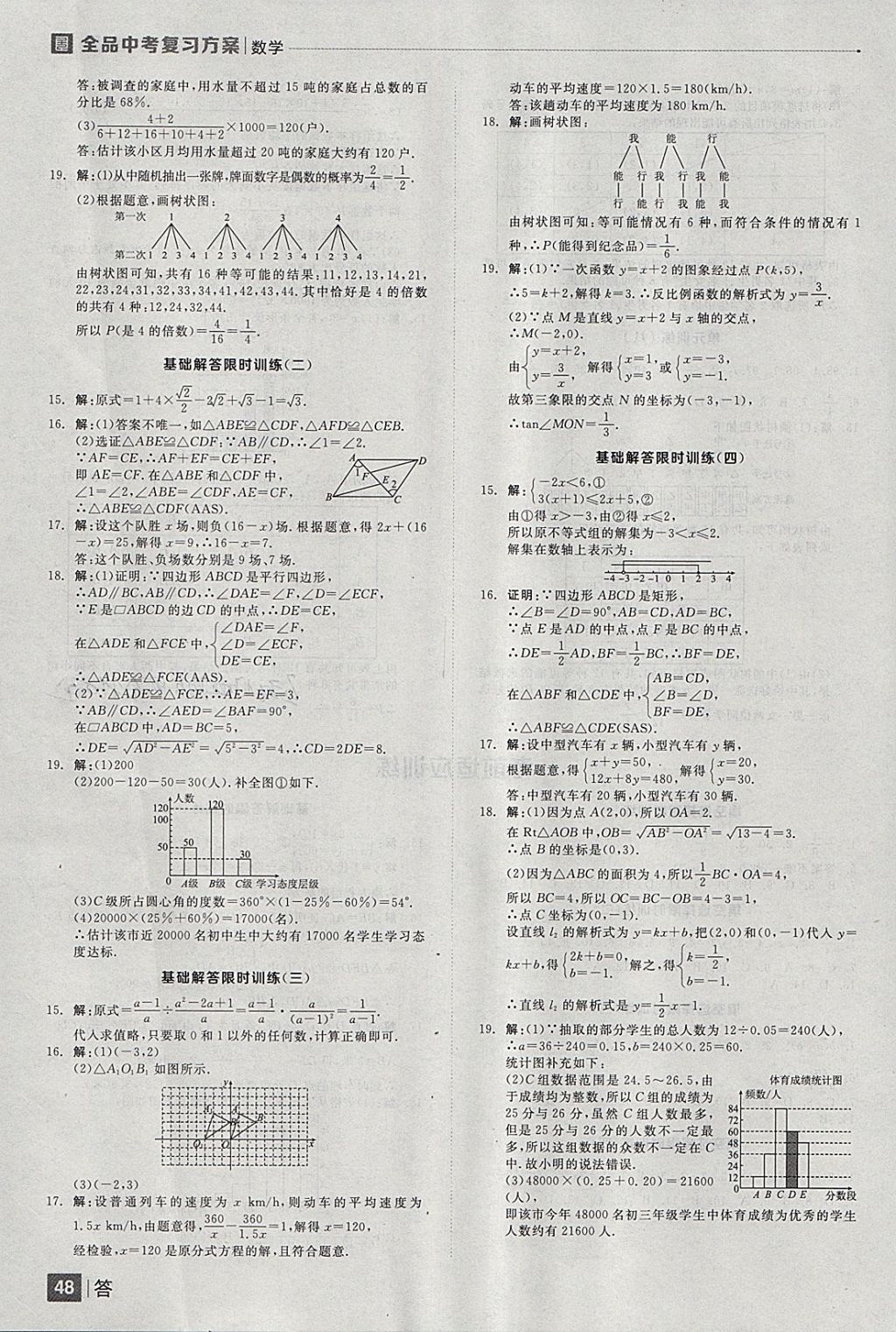 2018年全品中考復習方案數(shù)學云南專版 參考答案第48頁