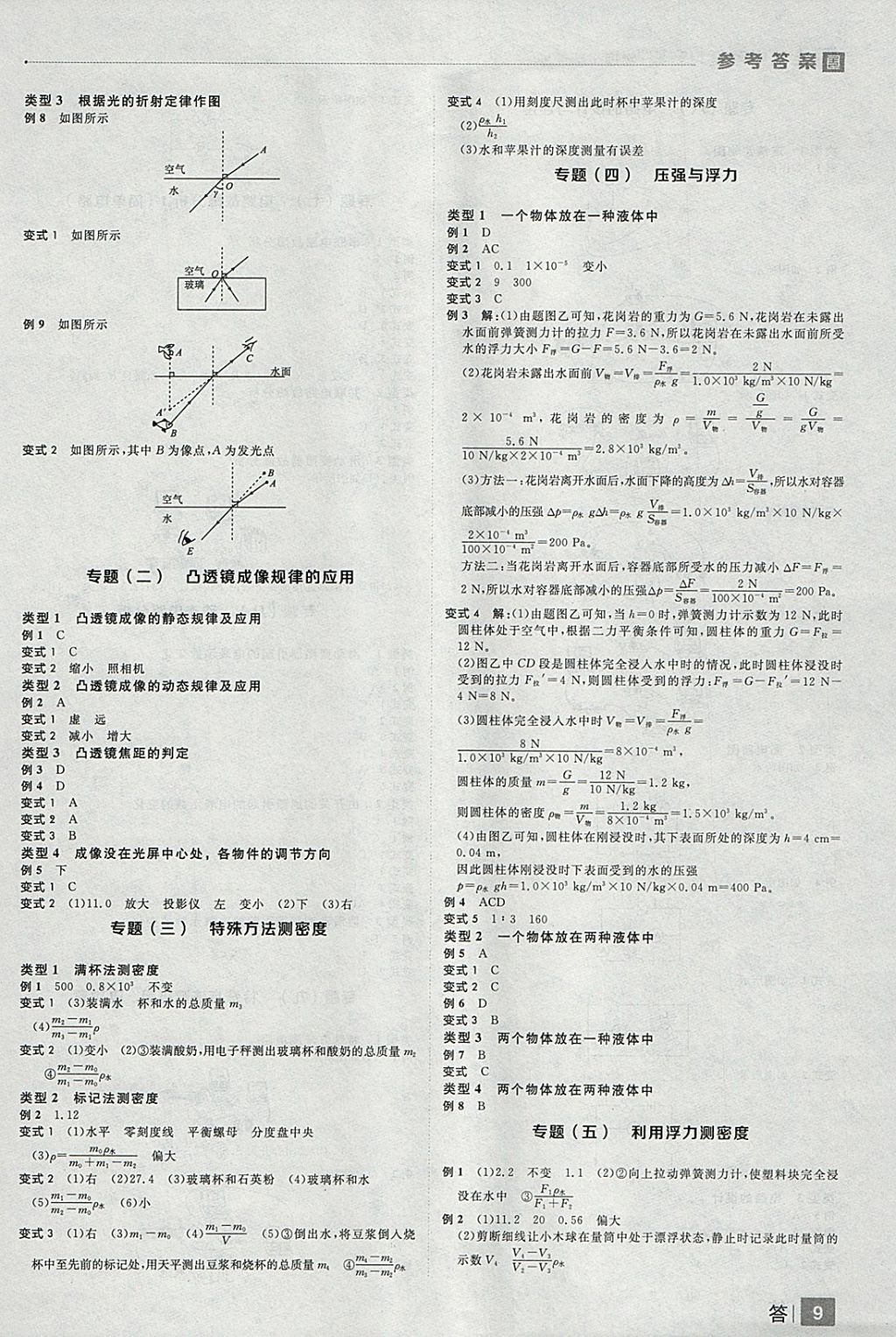 2018年全品中考复习方案物理沪科版 参考答案第9页