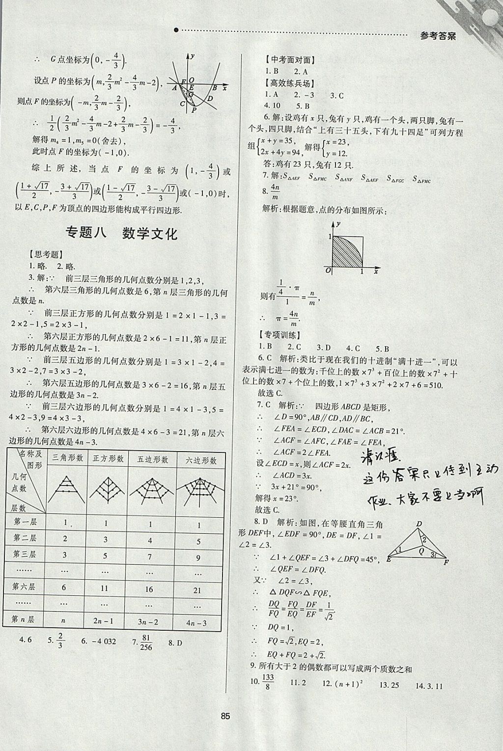 2018年山西新中考一輪加二輪加獨立專項訓(xùn)練數(shù)學(xué)北師大版 參考答案第85頁