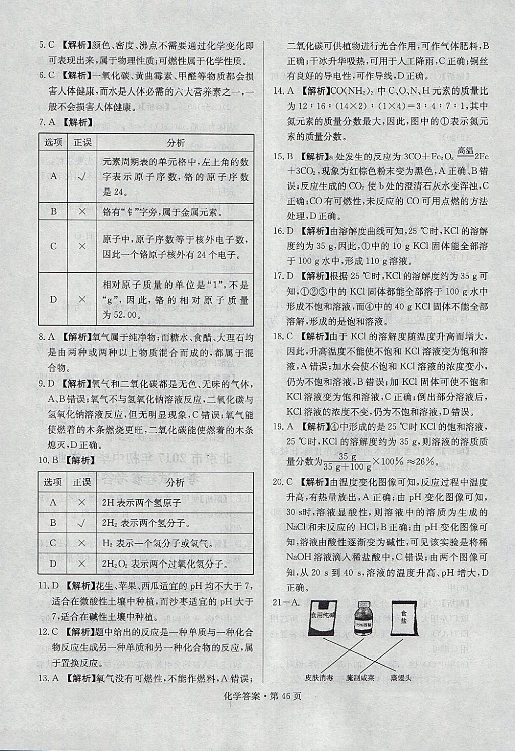 2018年湖南中考必备化学 参考答案第45页