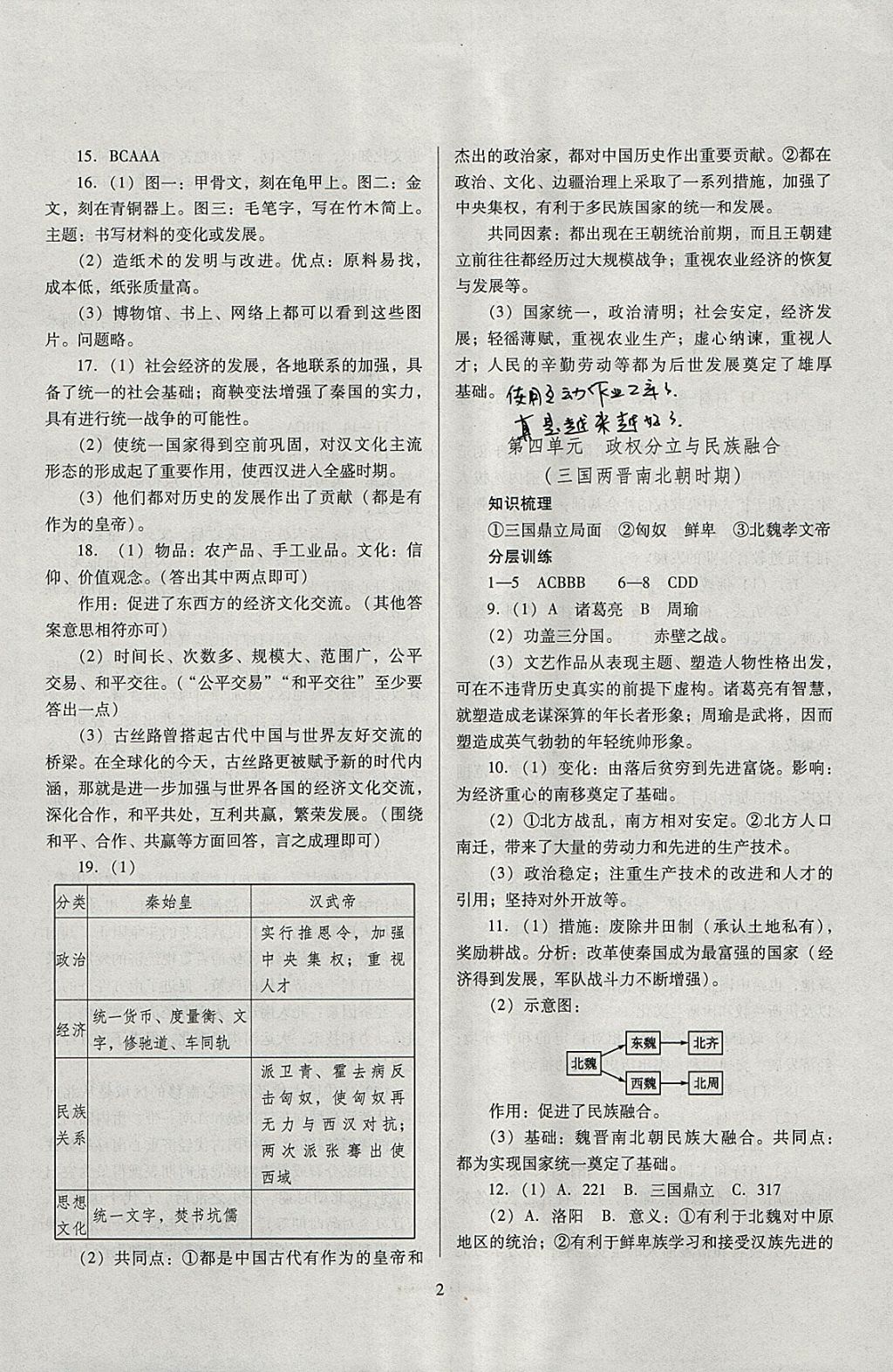 2018年山西省中考指导历史 参考答案第2页