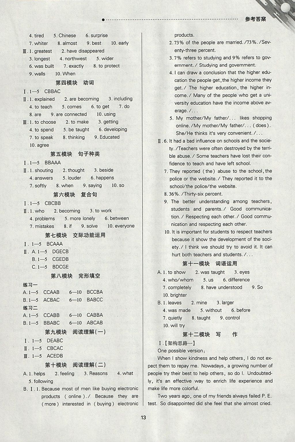 2018年山西新中考一轮加二轮加独立专项训练英语人教版 参考答案第13页