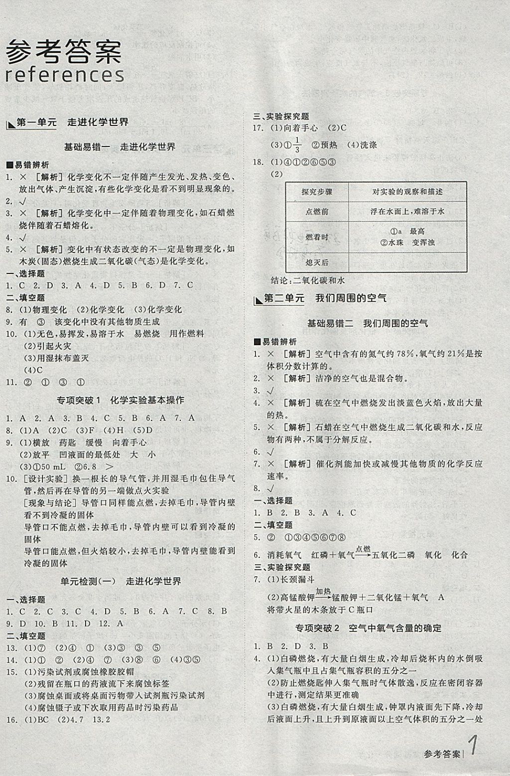 2018年全品新中考穩(wěn)拿基礎(chǔ)分化學(xué) 參考答案第1頁(yè)