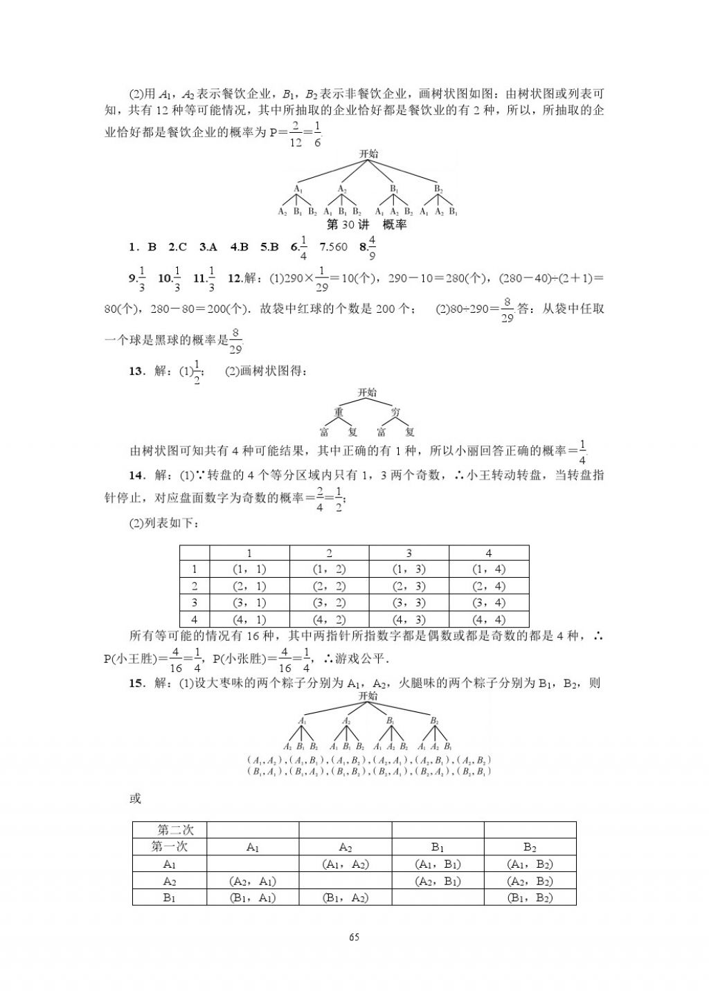 2018年名師學案中考復(fù)習堂堂清數(shù)學 參考答案第65頁