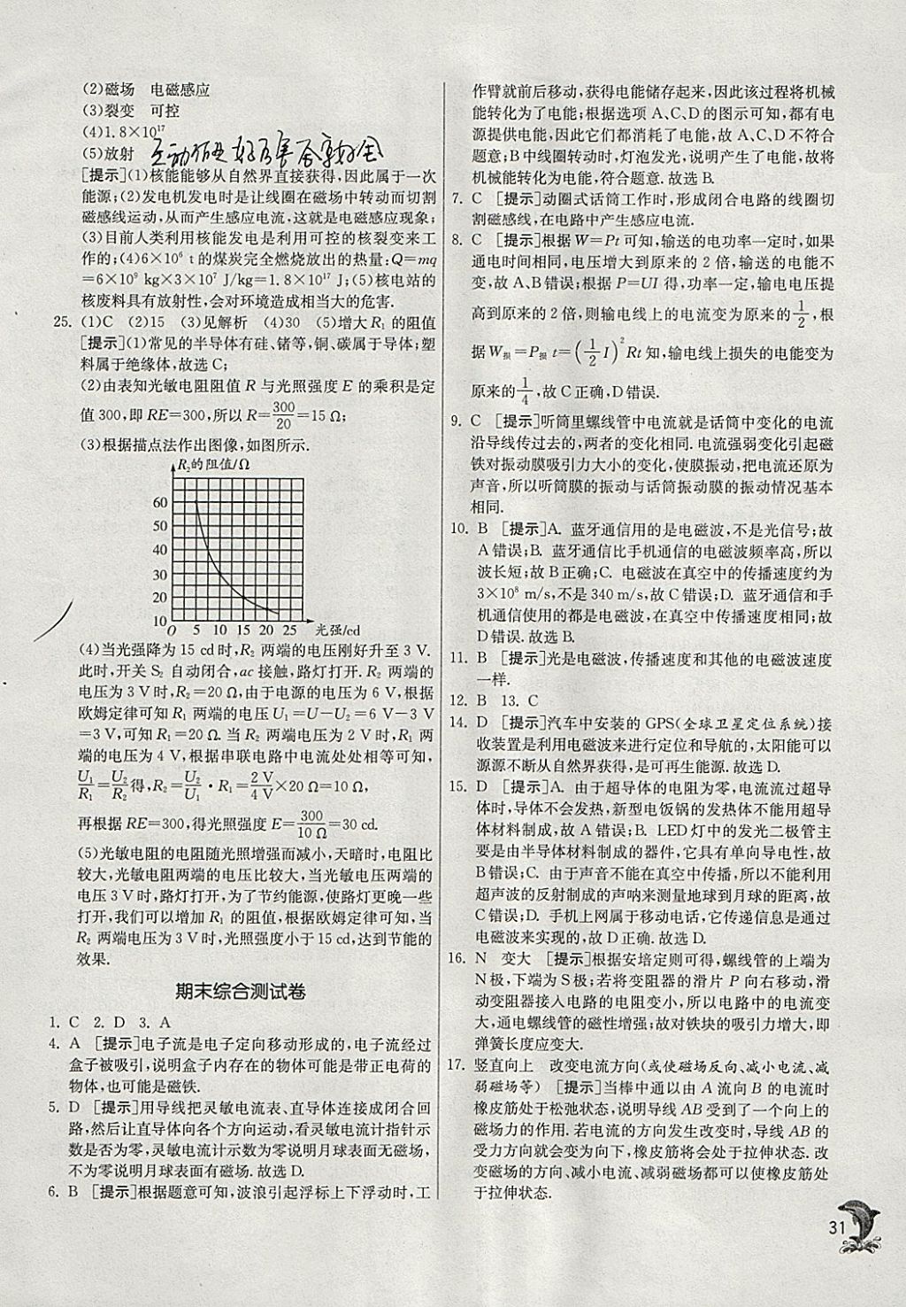 2018年實(shí)驗(yàn)班提優(yōu)訓(xùn)練九年級(jí)物理下冊(cè)滬科版 參考答案第31頁