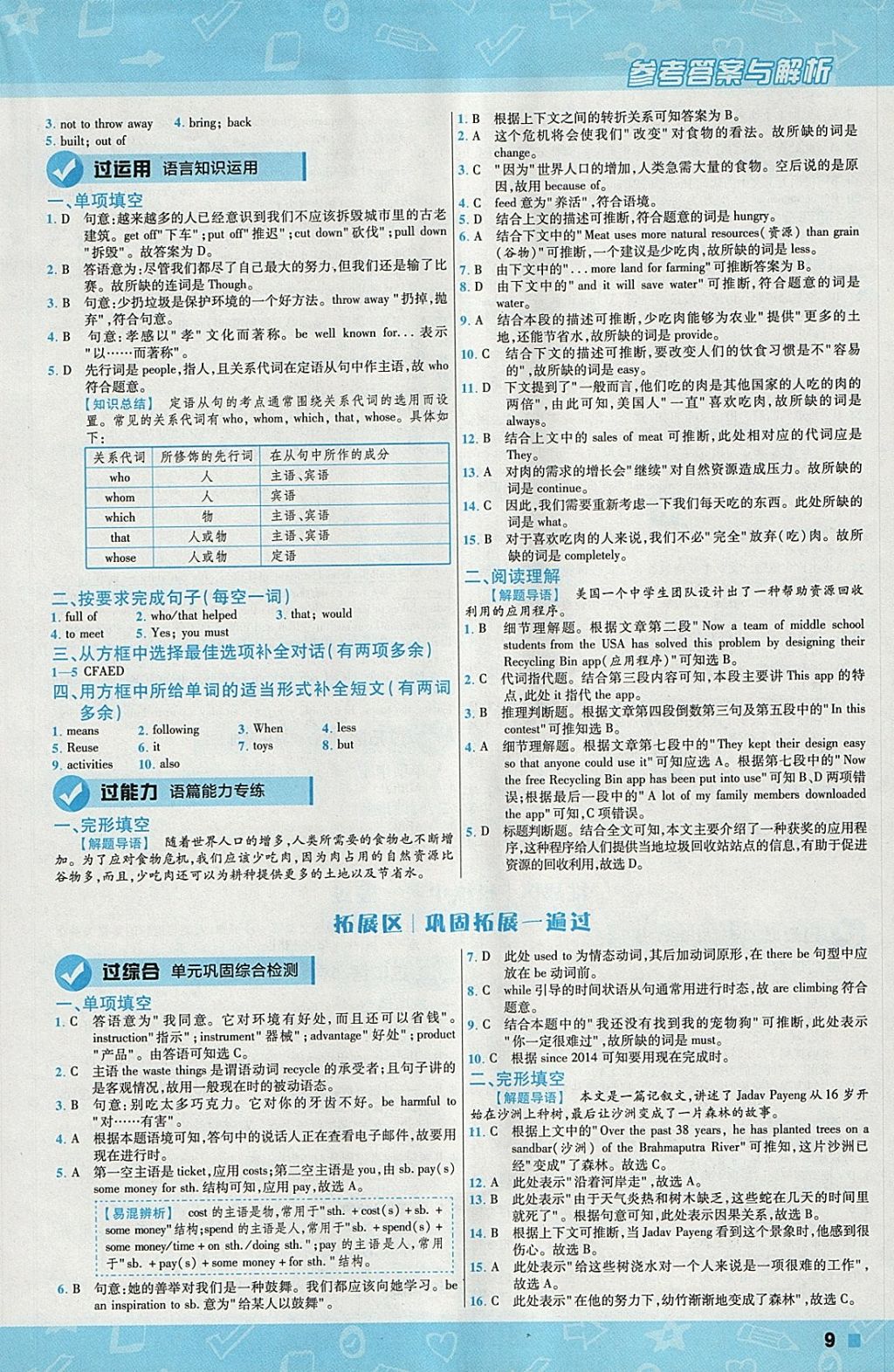 2018年一遍過初中英語九年級(jí)下冊(cè)人教版 參考答案第9頁