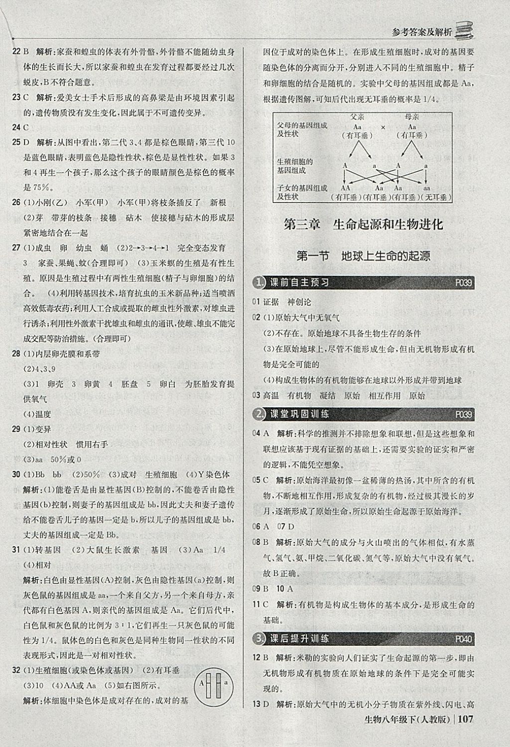 2018年1加1輕巧奪冠優(yōu)化訓(xùn)練八年級生物下冊人教版銀版 參考答案第12頁