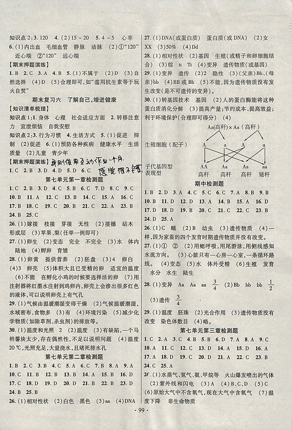 2018年暢優(yōu)新課堂八年級生物下冊人教版 參考答案第6頁