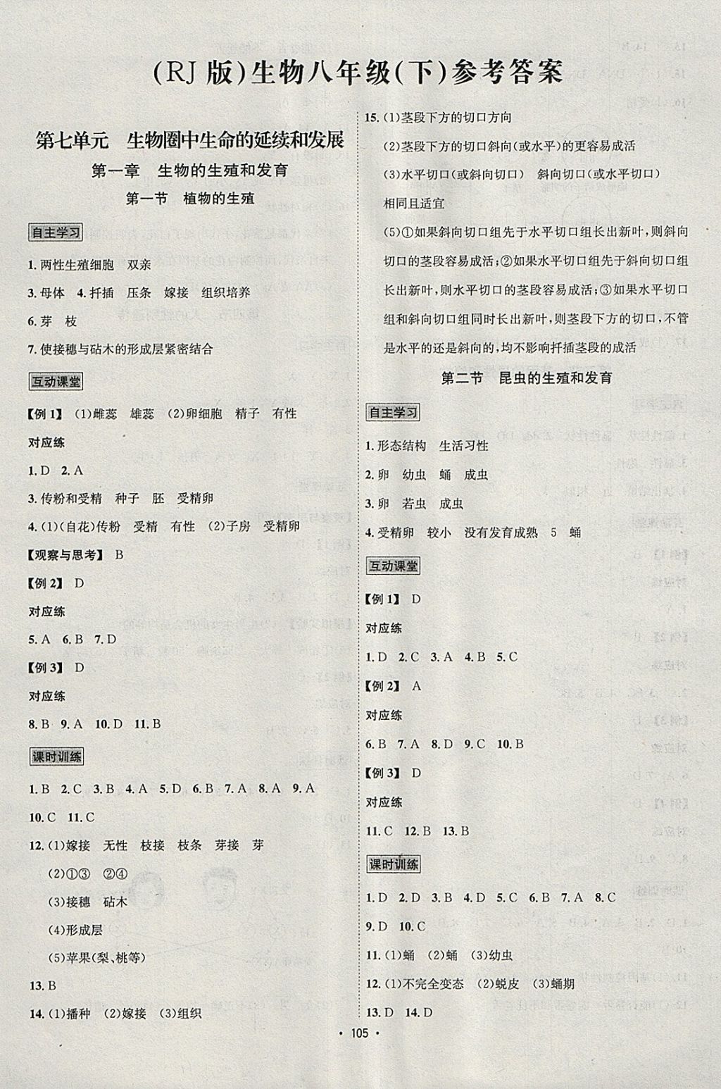 2018年优学名师名题八年级生物下册人教版 参考答案第1页