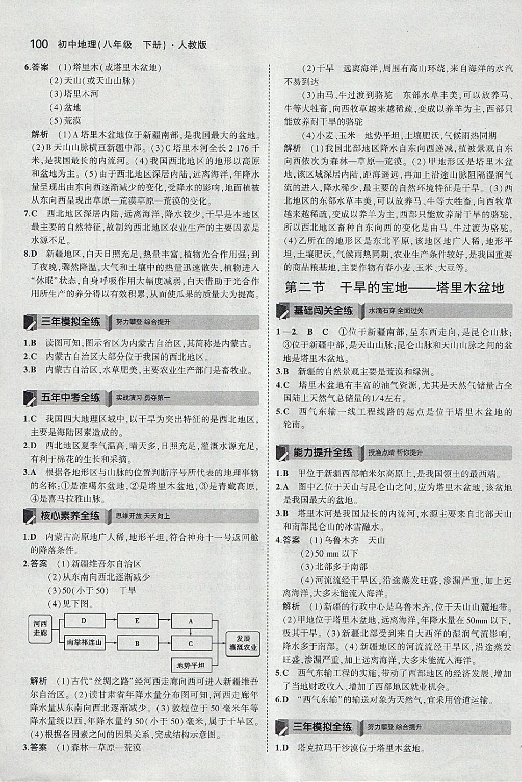 2018年5年中考3年模拟初中地理八年级下册人教版 参考答案第17页