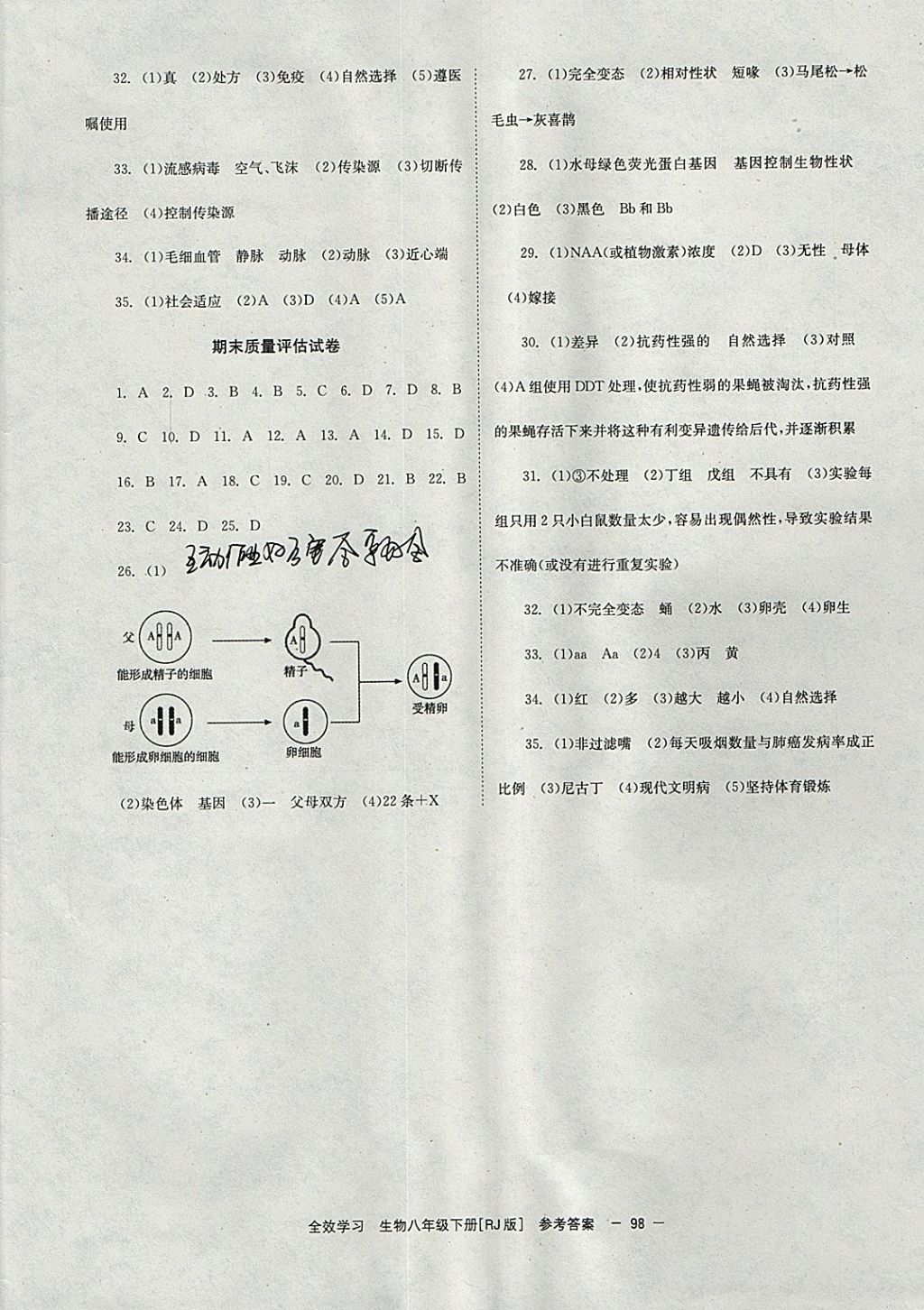 2018年全效學(xué)習(xí)八年級(jí)生物下冊(cè)人教版湖南教育出版社 參考答案第10頁(yè)