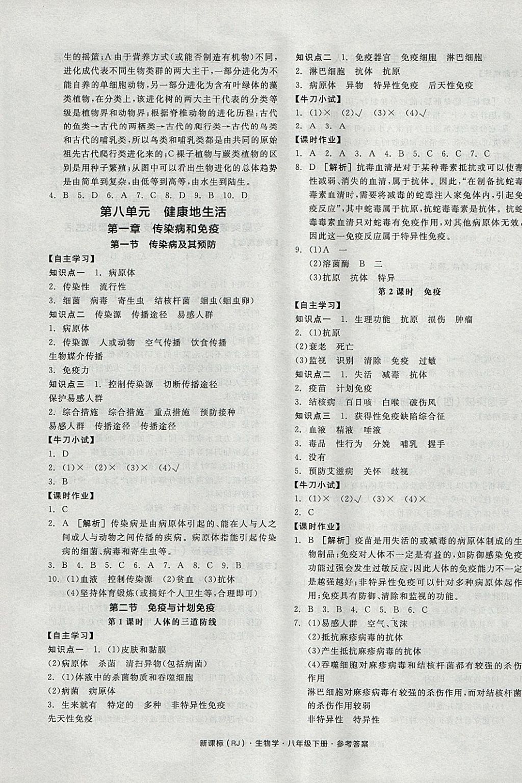 2018年全品学练考八年级生物学下册人教版 参考答案第5页