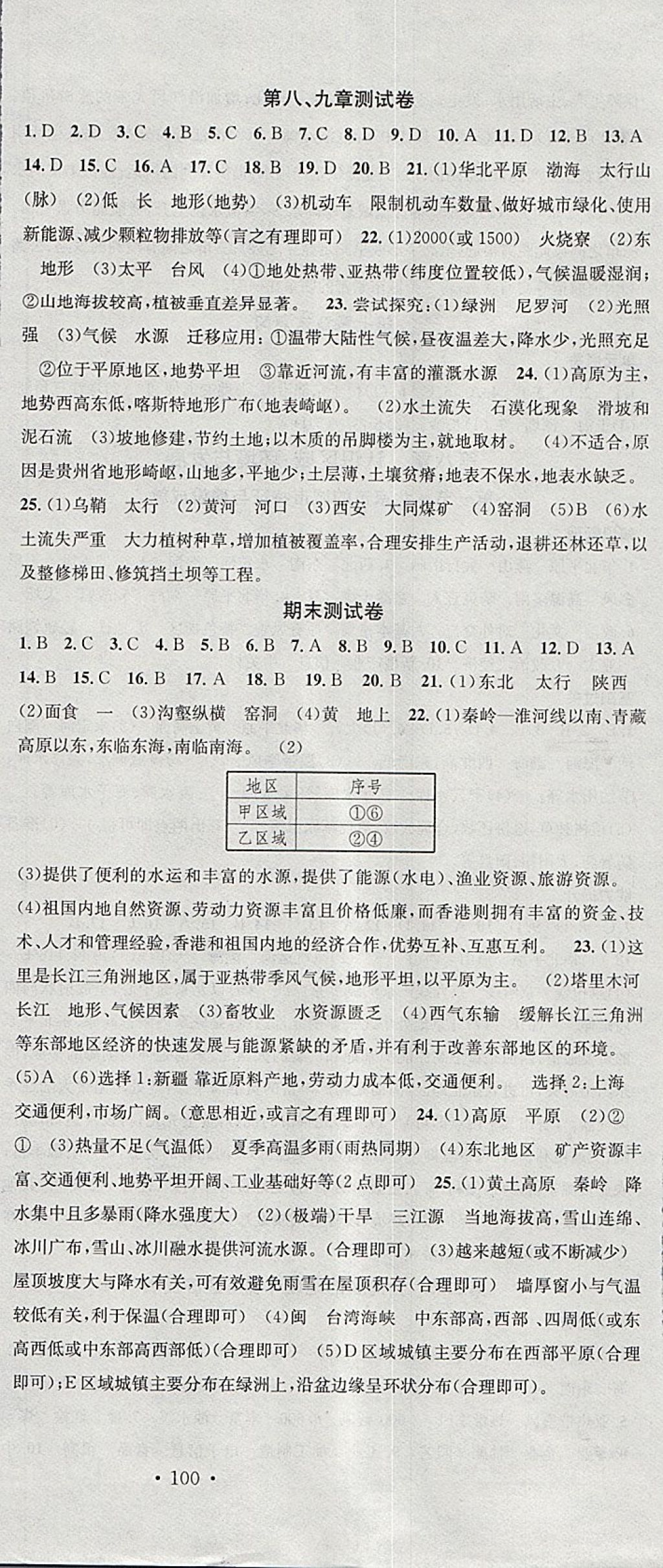 2018年名校课堂八年级地理下册湘教版 参考答案第12页