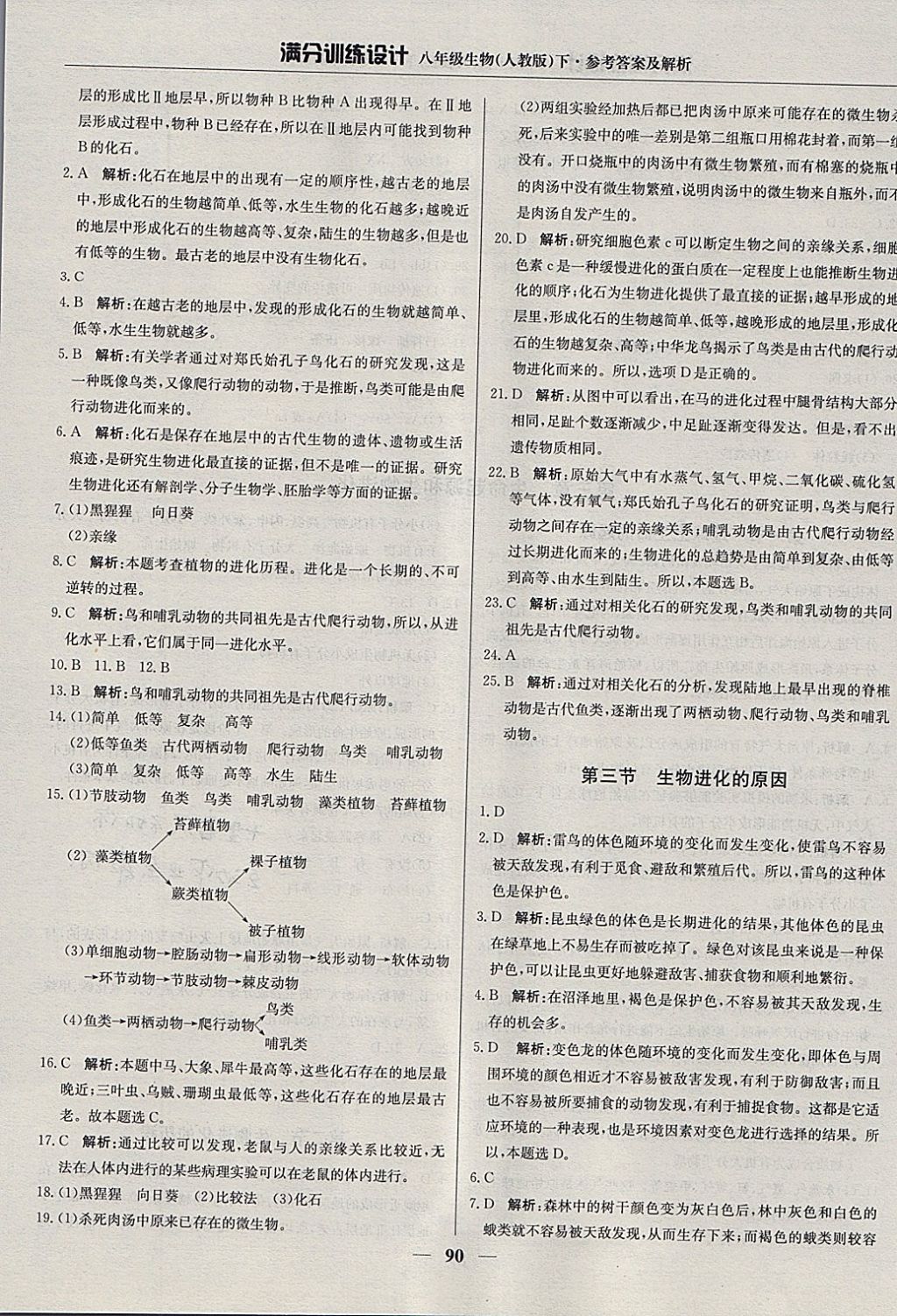 2018年滿分訓(xùn)練設(shè)計(jì)八年級(jí)生物下冊(cè)人教版 參考答案第11頁