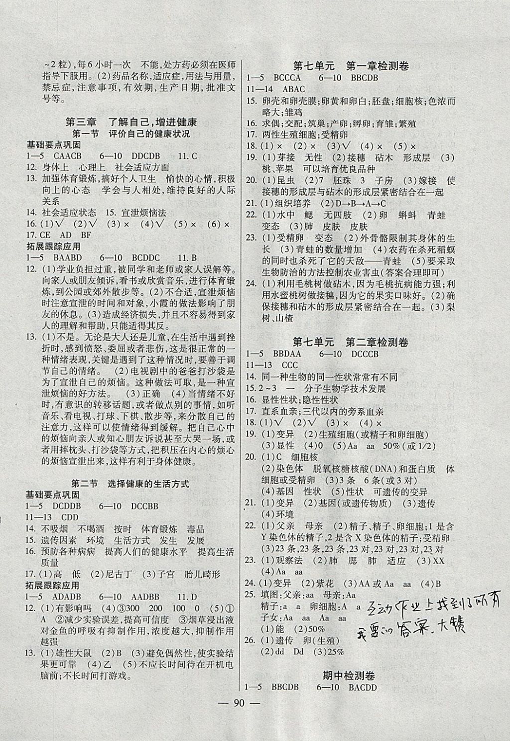 2018年自主训练八年级生物下册人教版 参考答案第6页