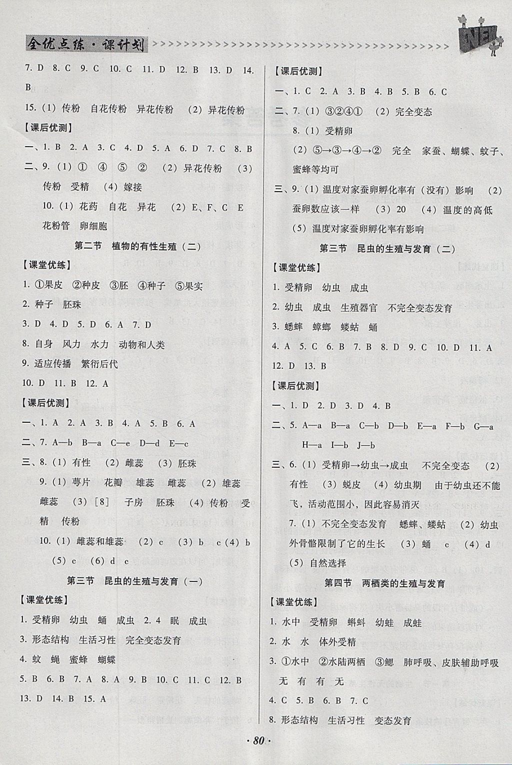 2018年全优点练课计划八年级生物下册苏教版 参考答案第2页