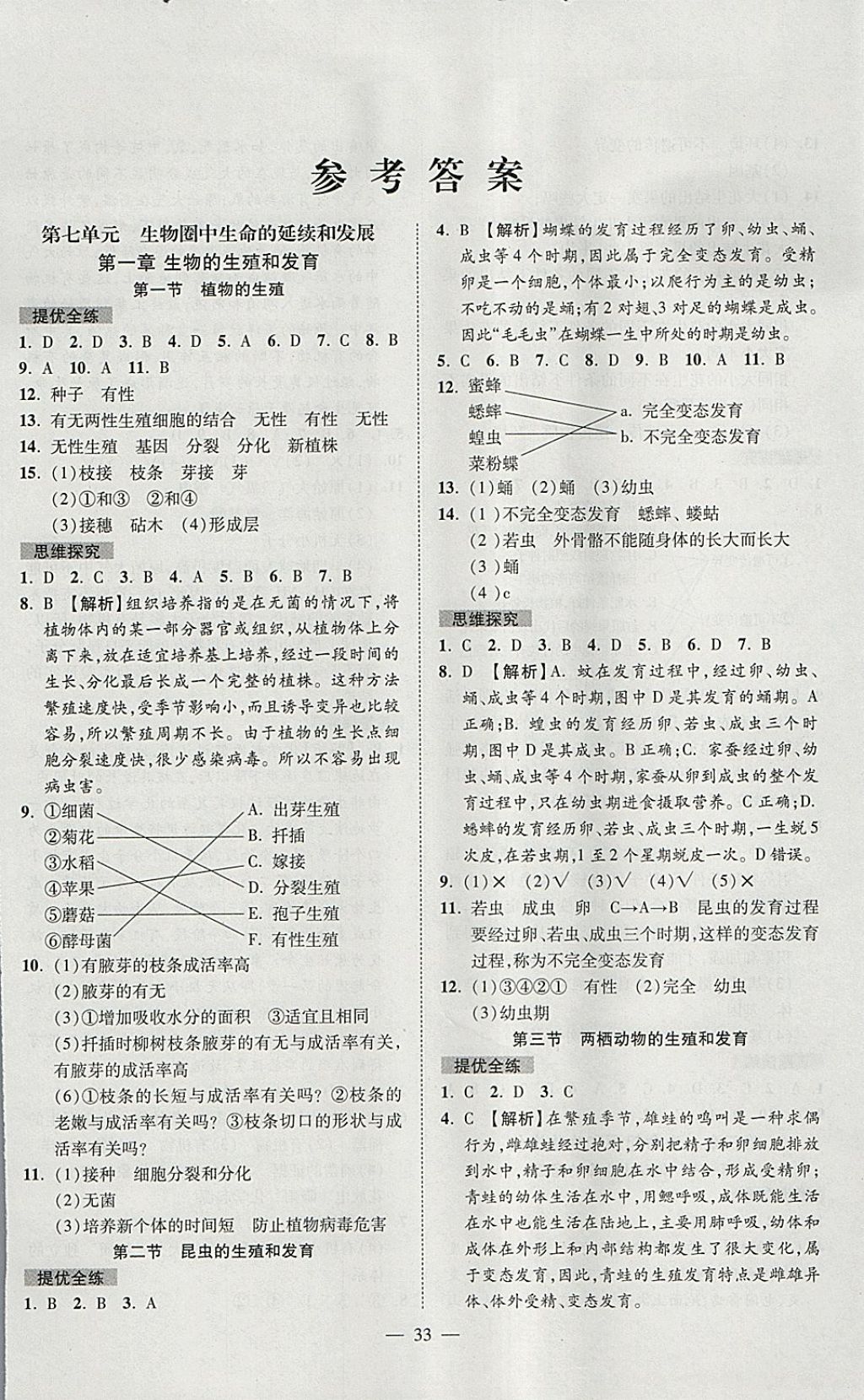 2018年激活思維智能訓(xùn)練課時導(dǎo)學(xué)案八年級生物下冊人教版 參考答案第1頁