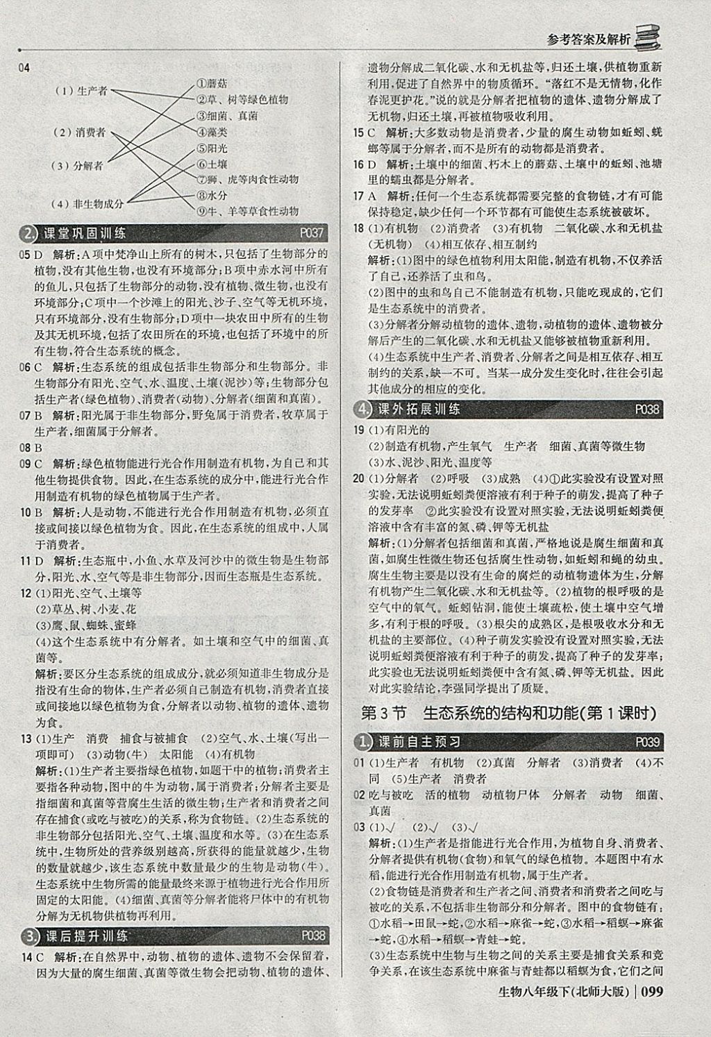 2018年1加1轻巧夺冠优化训练八年级生物下册北师大版银版 参考答案第12页