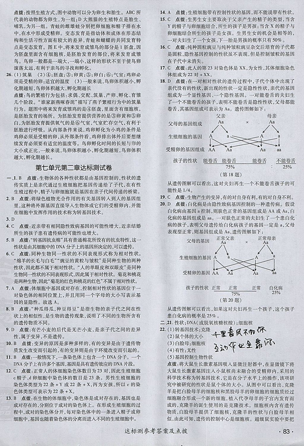 2018年點撥訓練八年級生物下冊人教版 參考答案第2頁