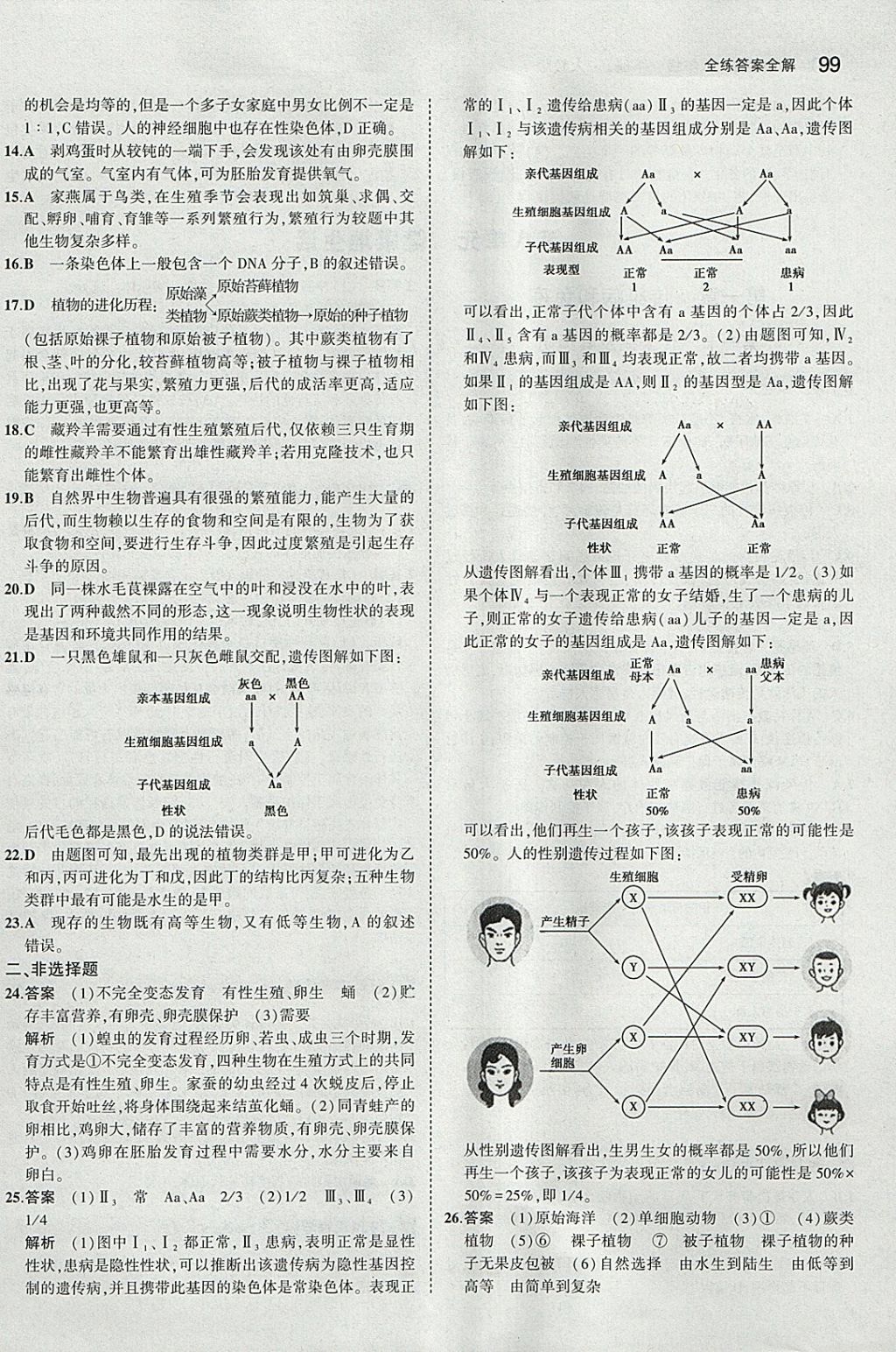 2018年5年中考3年模擬初中生物八年級(jí)下冊(cè)人教版 參考答案第21頁(yè)