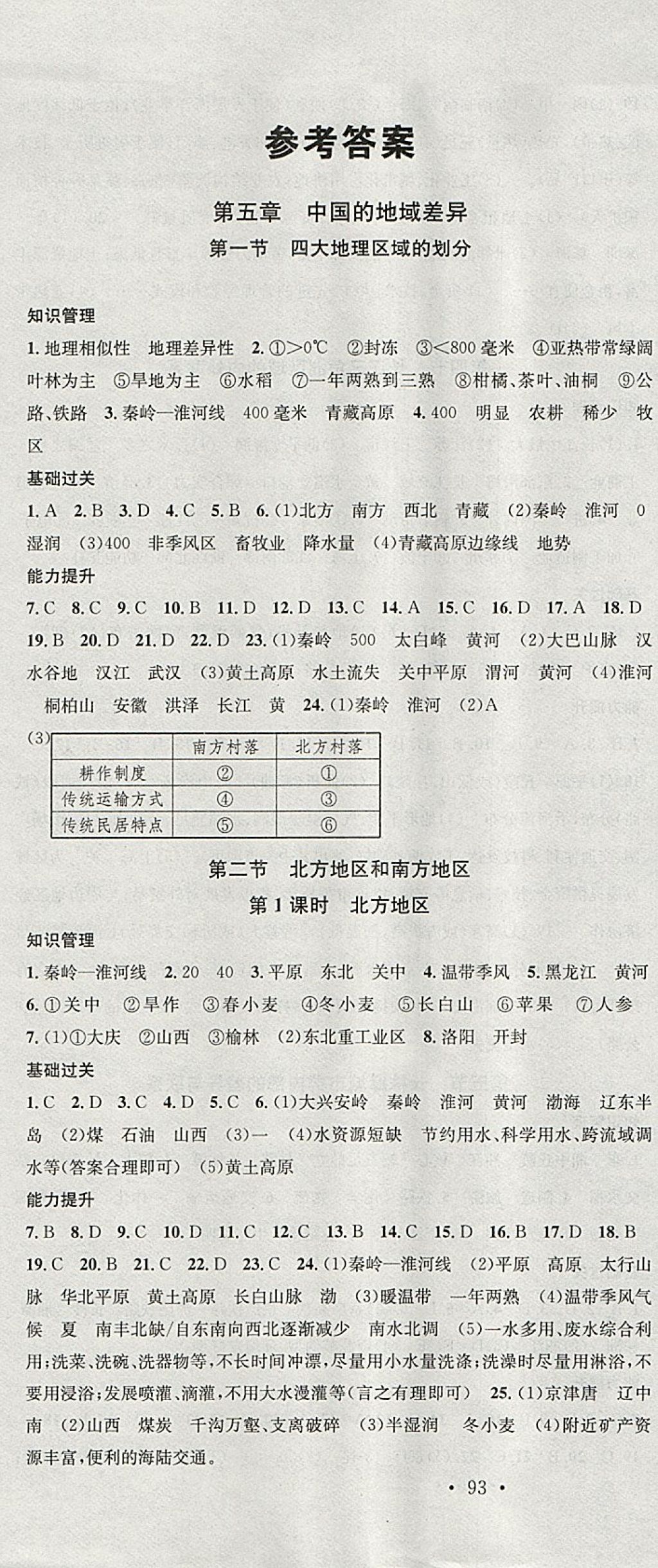 2018年名校课堂八年级地理下册湘教版 参考答案第1页