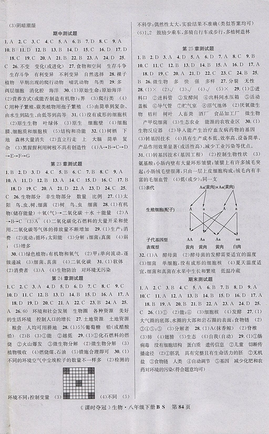 2018年课时夺冠八年级生物下册北师大版 参考答案第4页