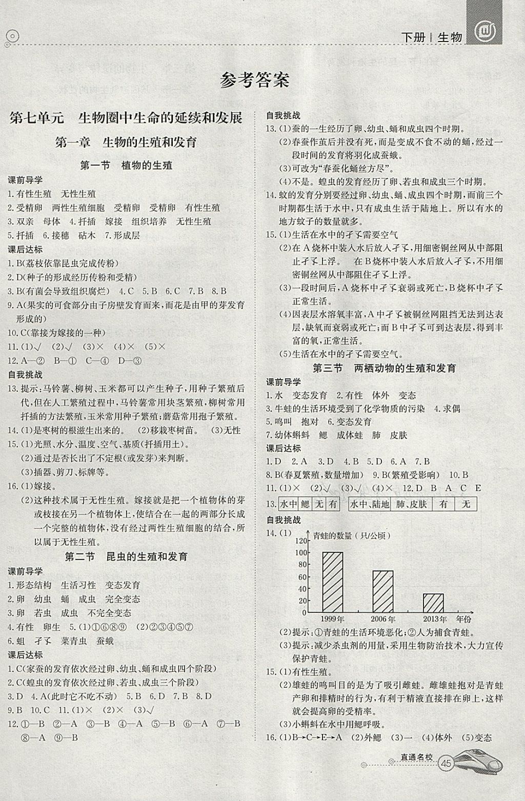 2018年高效通教材精析精练八年级生物下册人教版 参考答案第1页