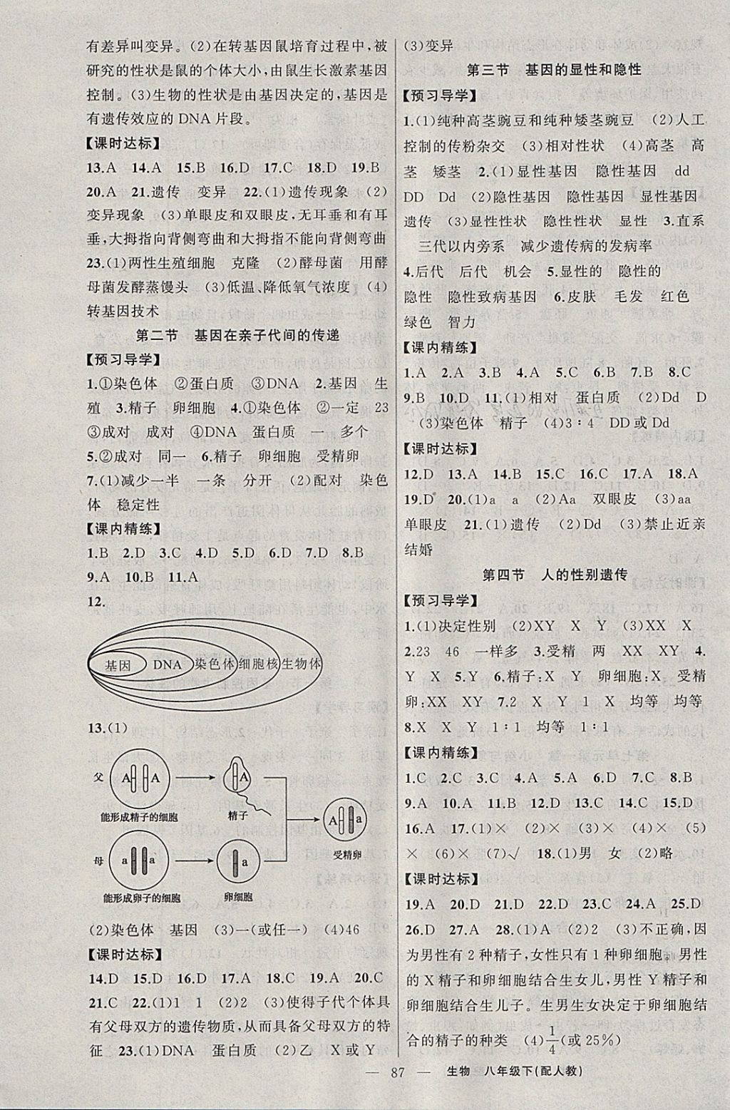 2018年黄冈金牌之路练闯考八年级生物下册人教版 参考答案第3页