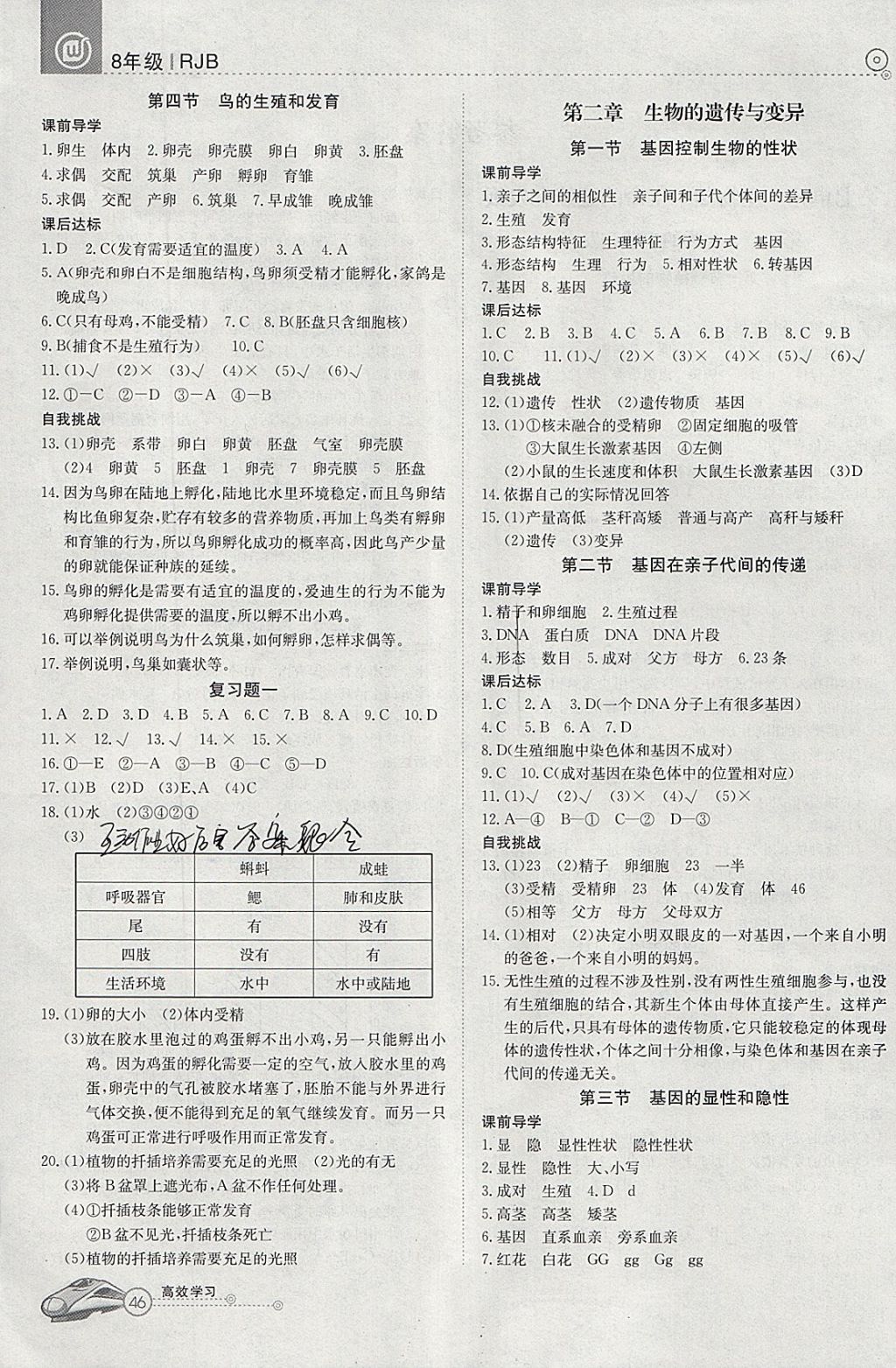 2018年高效通教材精析精練八年級(jí)生物下冊(cè)人教版 參考答案第2頁(yè)