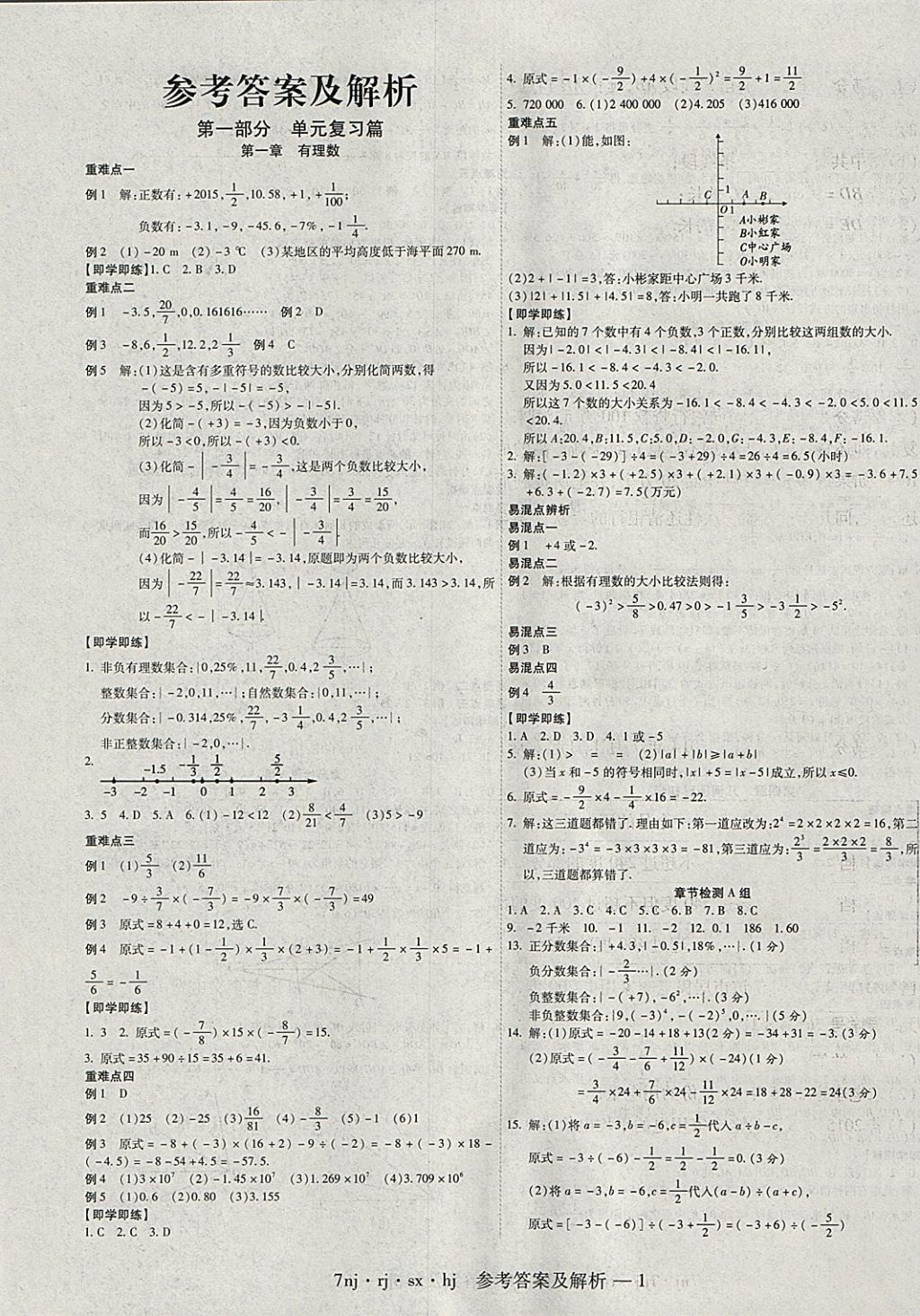 2018年金象教育U计划学期系统复习寒假作业七年级数学人教版 参考答案第1页