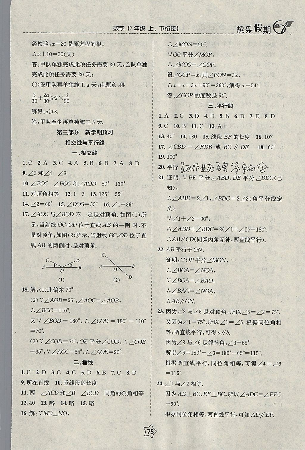 2018年快乐假期衔接优化训练寒假七年级数学 参考答案第7页