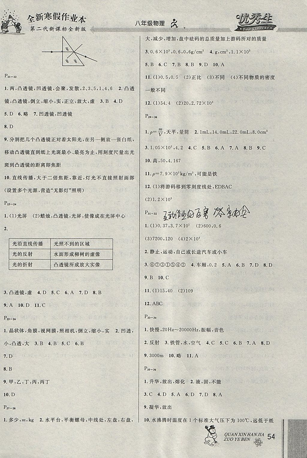 2018年優(yōu)秀生快樂(lè)假期每一天全新寒假作業(yè)本八年級(jí)物理人教版 參考答案第2頁(yè)