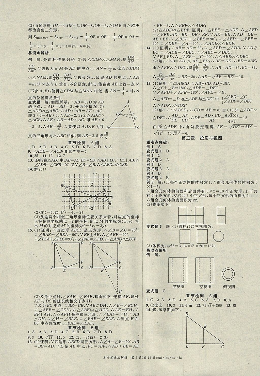 2018年金象教育U計(jì)劃學(xué)期系統(tǒng)復(fù)習(xí)寒假作業(yè)九年級(jí)數(shù)學(xué)北師大版 參考答案第5頁(yè)