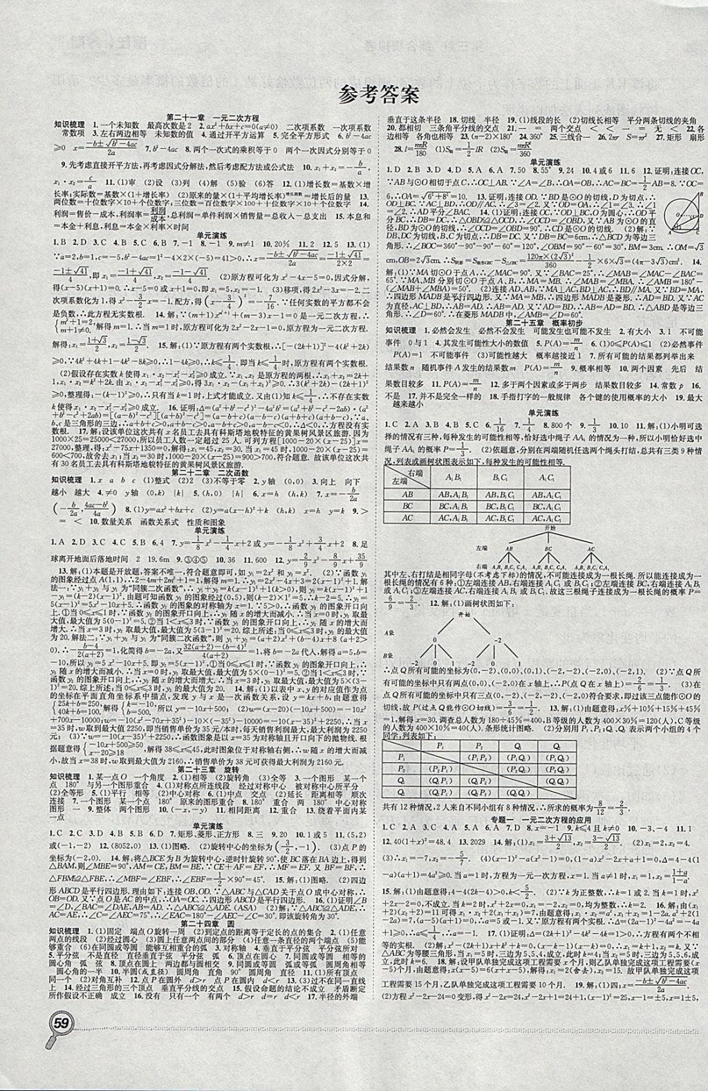 2018年贏在假期期末加寒假九年級數(shù)學(xué)人教版 參考答案第1頁