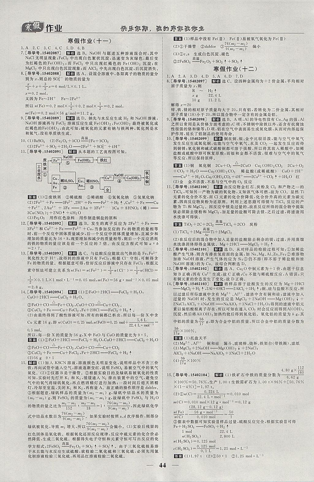 2018年寒假作业欢乐共享快乐假期高一化学 参考答案第5页