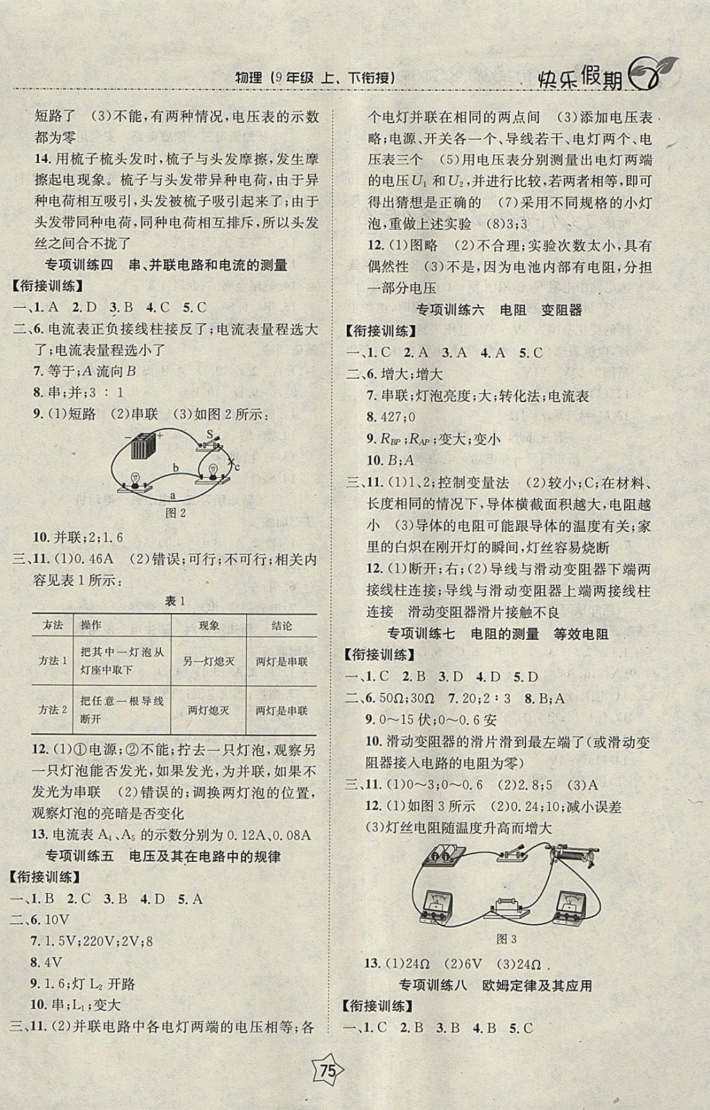 2018年快乐假期衔接优化训练寒假九年级物理 参考答案第3页