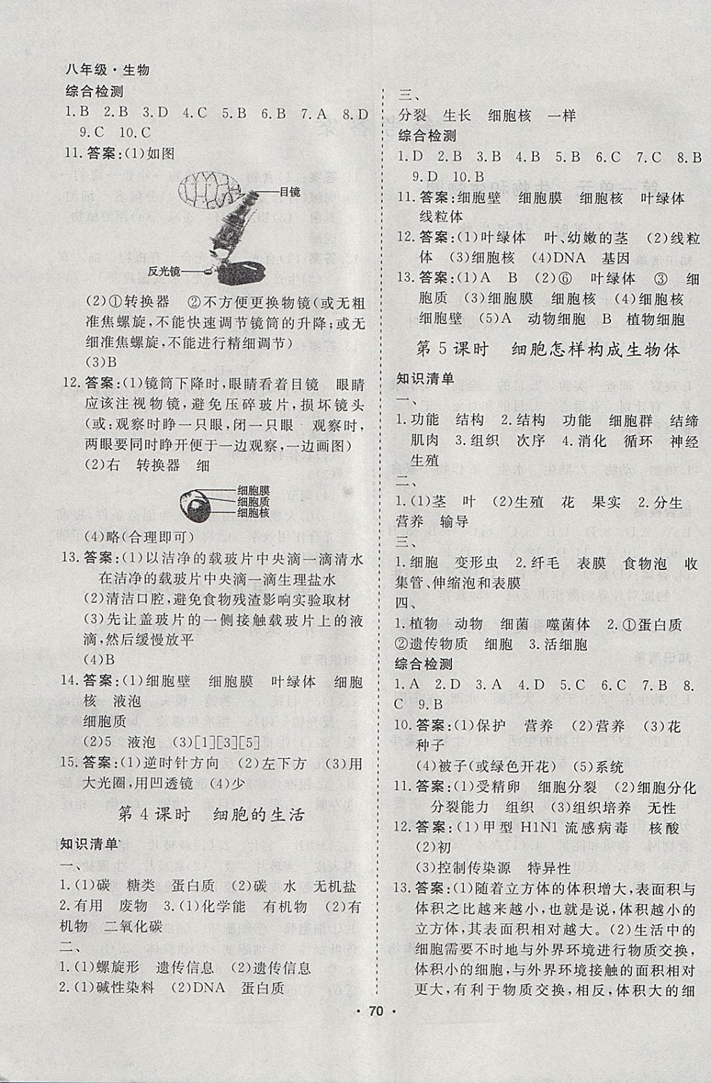 2018年薪火文化假期自主学习八年级生物 参考答案第2页