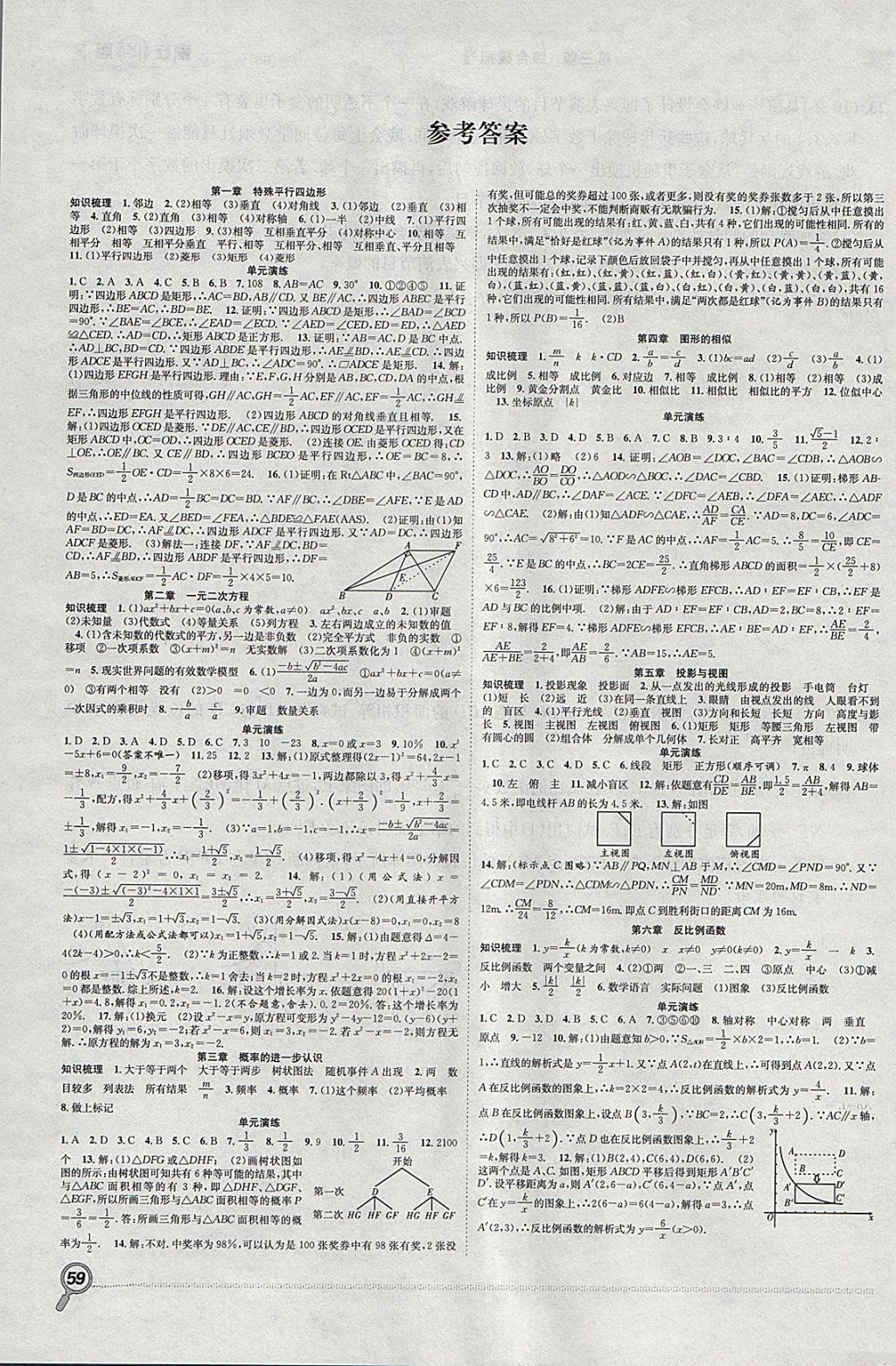 2018年贏在假期期末加寒假九年級數(shù)學北師大版 參考答案第1頁