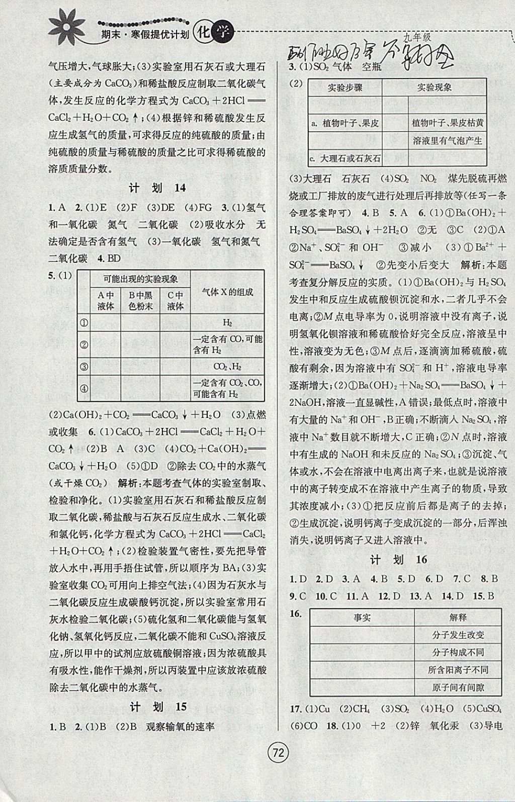 2018年期末寒假提優(yōu)計(jì)劃九年級化學(xué)人教版 參考答案第4頁