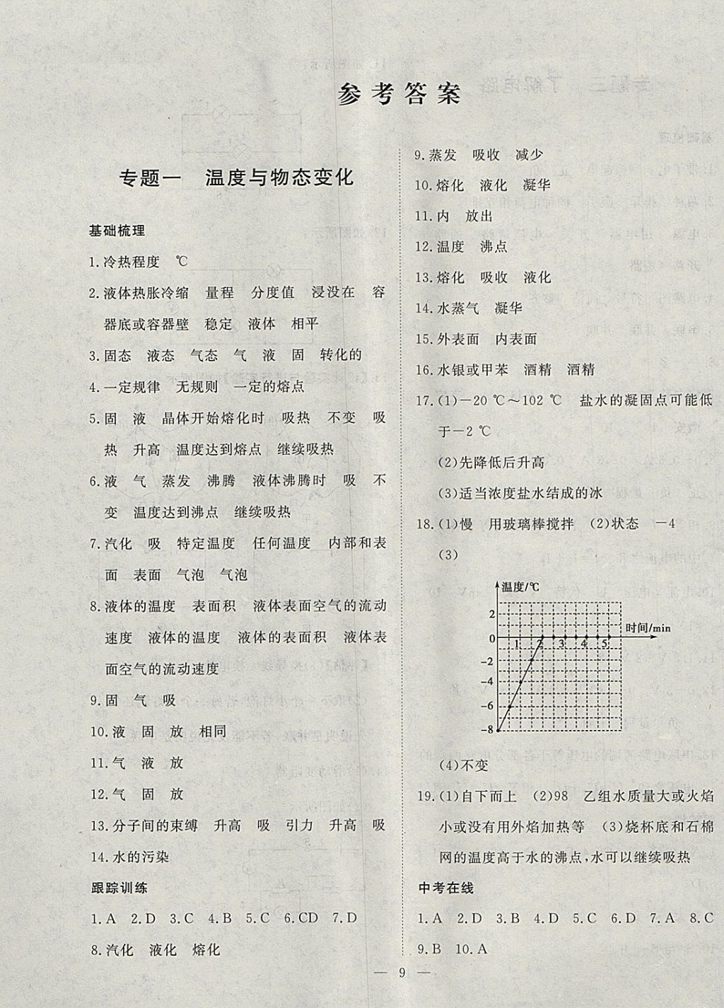 2018年文轩图书假期生活指导寒九年级物理 参考答案第1页