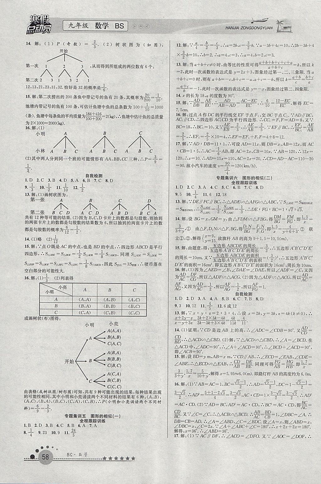 2018年寒假总动员九年级数学北师大版合肥工业大学出版社 参考答案第2页