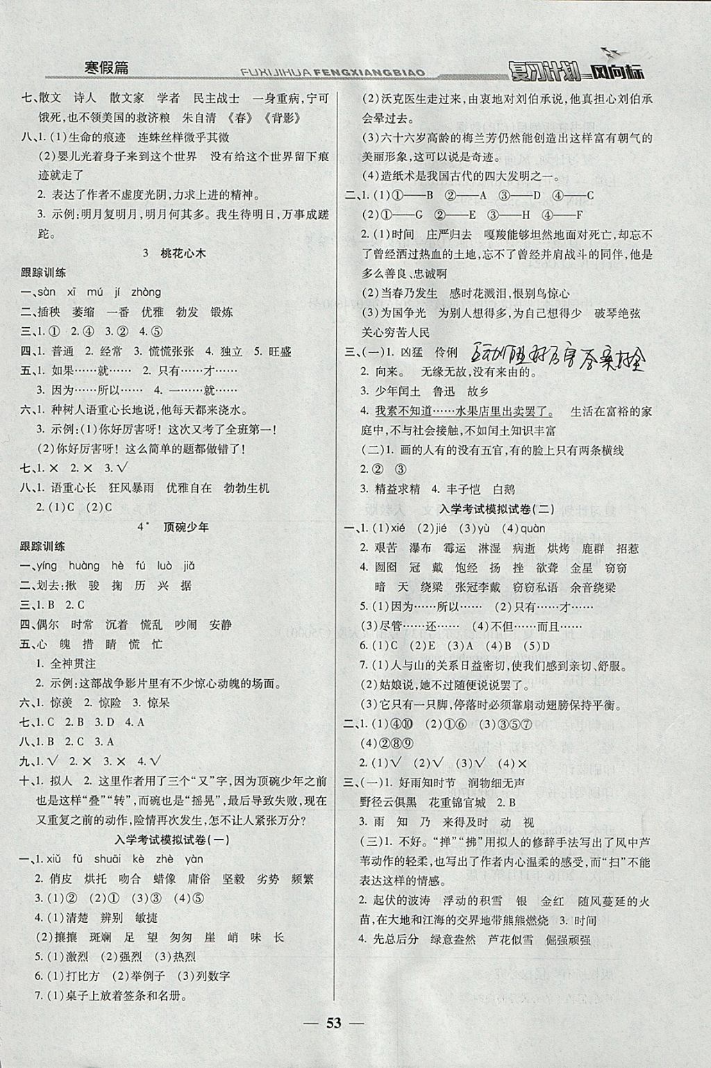 2018年小學(xué)生復(fù)習(xí)計(jì)劃風(fēng)向標(biāo)寒六年級(jí)語(yǔ)文人教版 參考答案第5頁(yè)