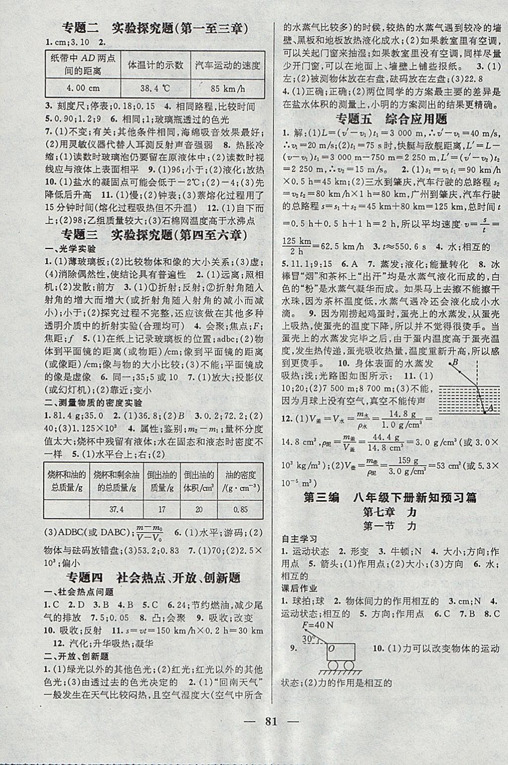 2018年鸿鹄志文化期末冲刺王寒假作业八年级物理人教版 参考答案第3页