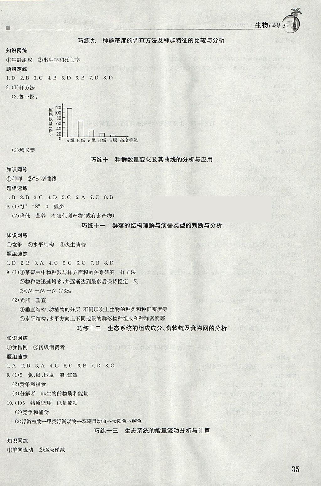 2018年假日巧练寒假生物必修3 参考答案第3页