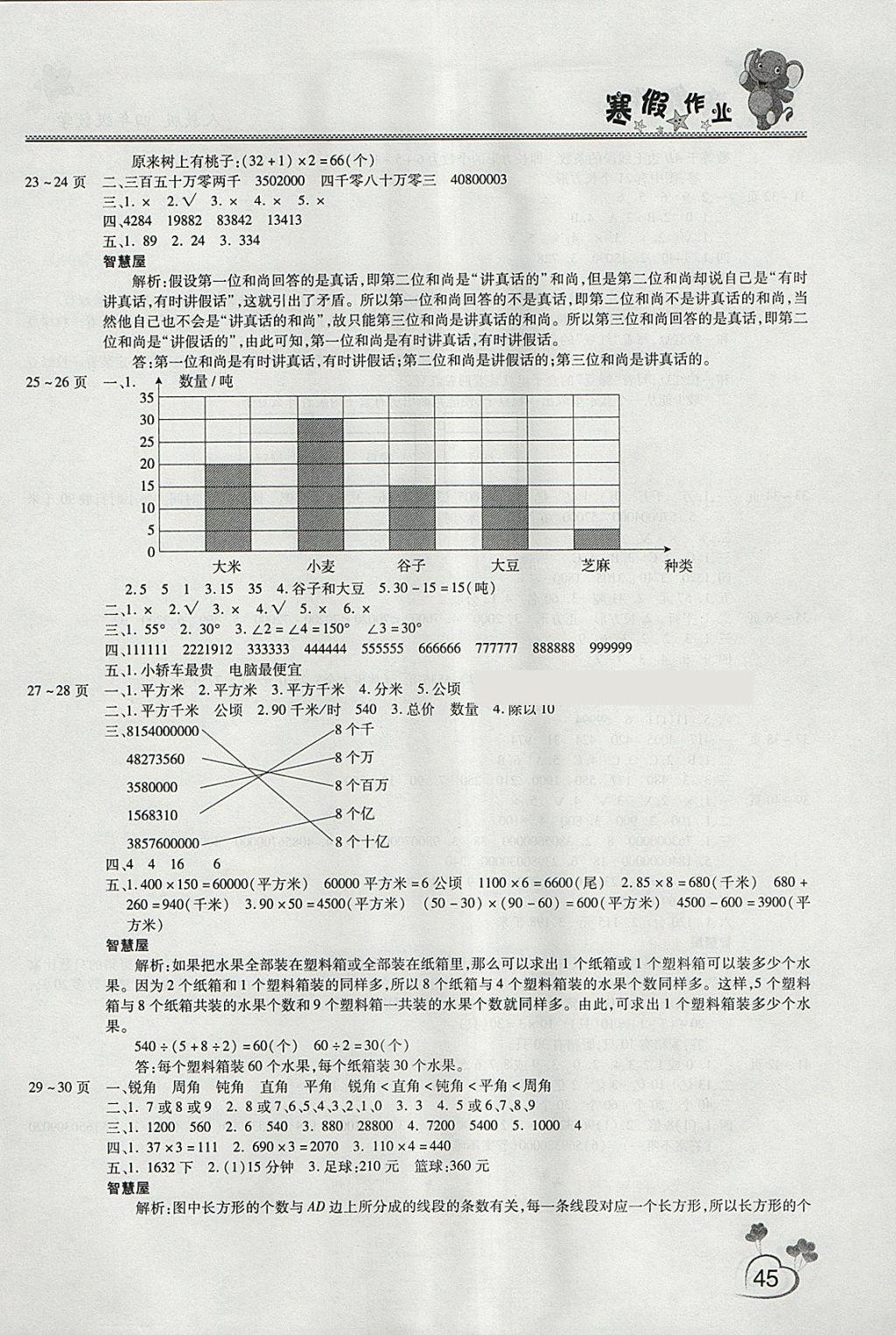 2018年新锐图书假期园地寒假作业四年级数学人教版 参考答案第3页