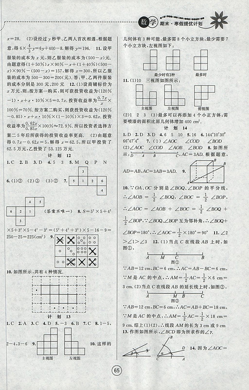 2018年期末寒假提優(yōu)計(jì)劃七年級(jí)數(shù)學(xué)蘇科版 參考答案第3頁(yè)