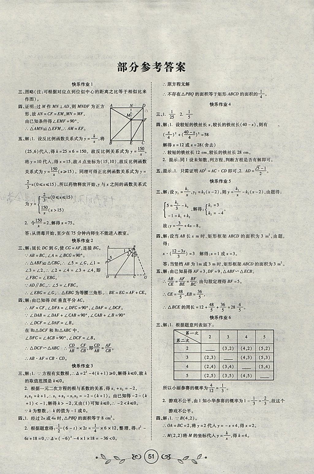 2018年书香天博寒假作业九年级数学西安出版社 参考答案第1页