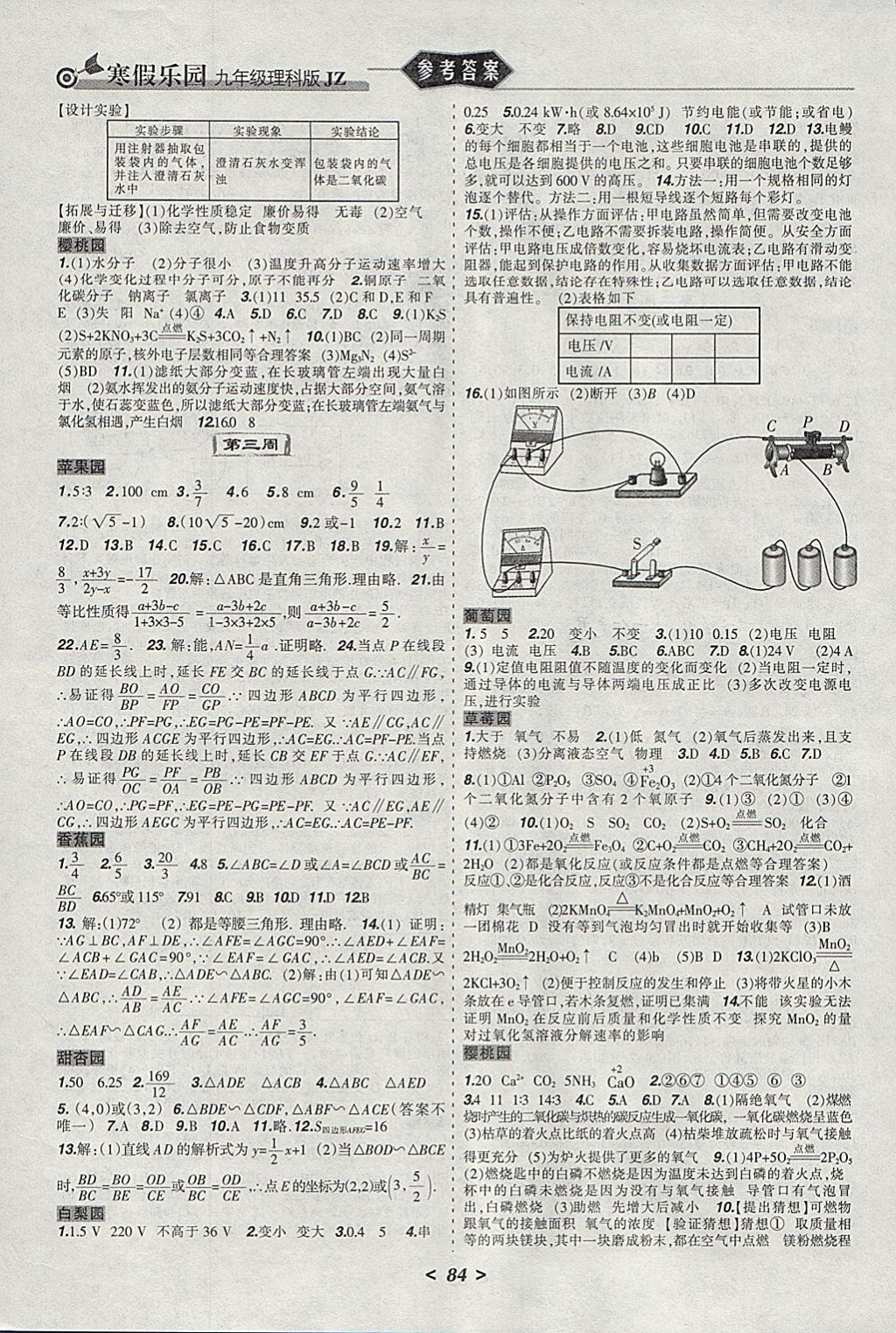 2018年寒假乐园九年级数学物理化学理科版JZ辽宁师范大学出版社 参考答案第3页