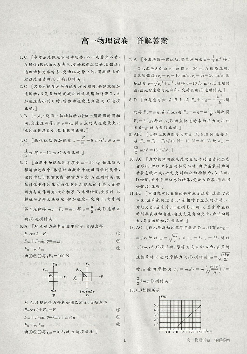 2018年寒假專題突破練高一物理人教版 參考答案第11頁